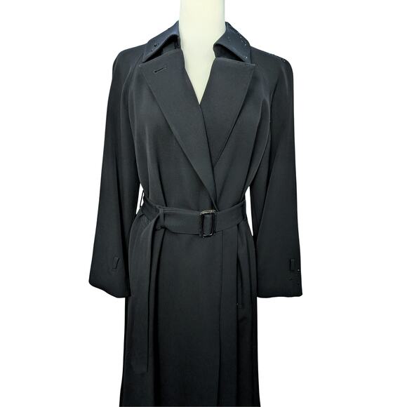 100% Wool Black Trench Coat Austrian Crystal Rain Drops Size 4 - Picture 2 of 11
